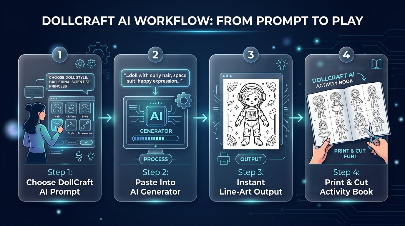 DollCraft AI 4-Step Prompt Workflow Diagram